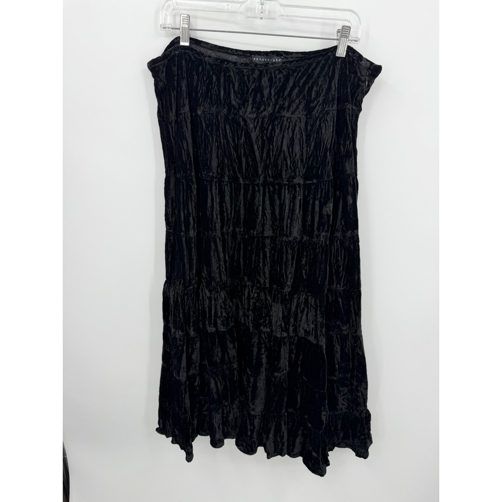 Apostrophe Crushed Velvet Tiered Skirt Womens‎ XL Black Midi Boho Whimsigoth